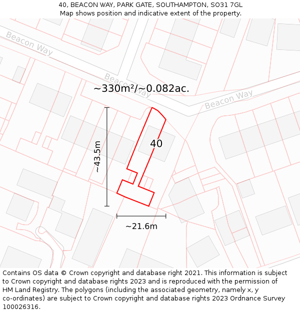 40, BEACON WAY, PARK GATE, SOUTHAMPTON, SO31 7GL: Plot and title map