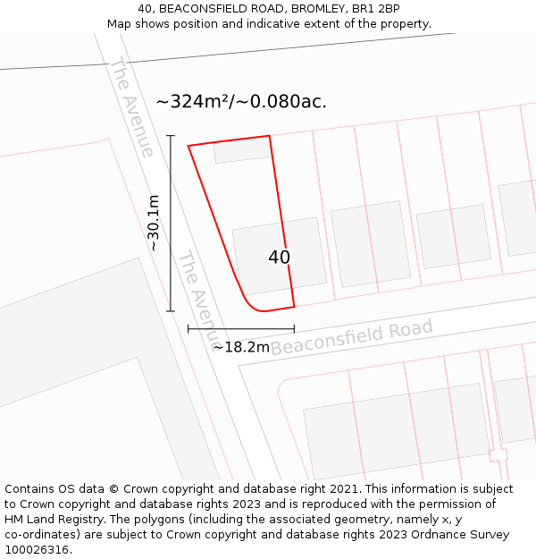 40, BEACONSFIELD ROAD, BROMLEY, BR1 2BP: Plot and title map