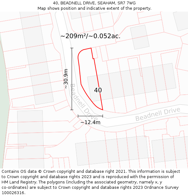 40, BEADNELL DRIVE, SEAHAM, SR7 7WG: Plot and title map