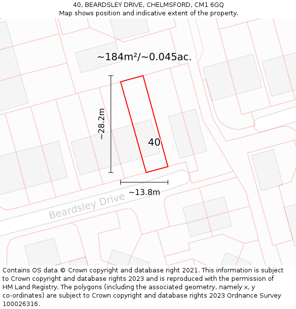 40, BEARDSLEY DRIVE, CHELMSFORD, CM1 6GQ: Plot and title map