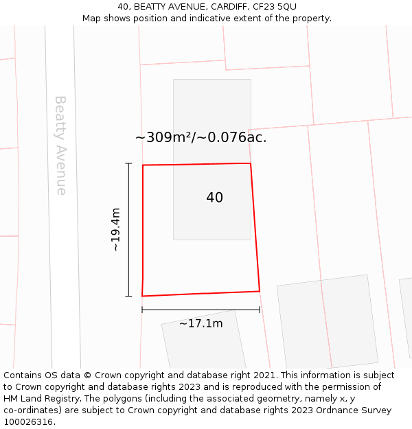 40, BEATTY AVENUE, CARDIFF, CF23 5QU: Plot and title map