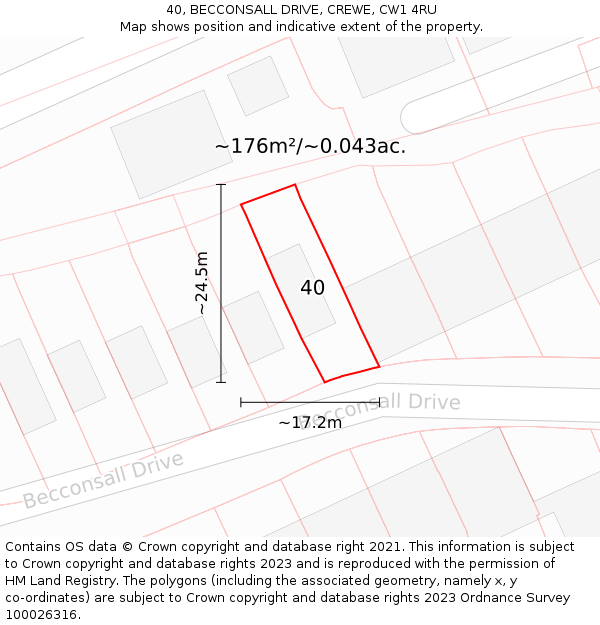 40, BECCONSALL DRIVE, CREWE, CW1 4RU: Plot and title map