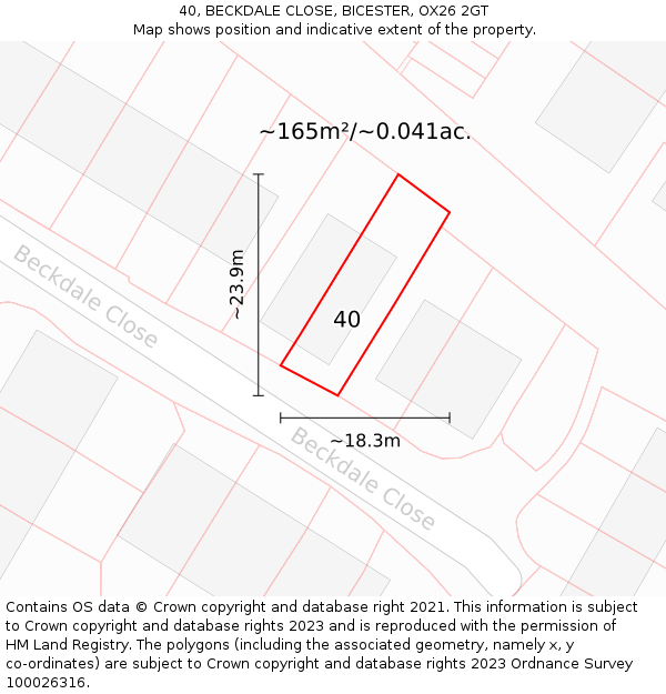 40, BECKDALE CLOSE, BICESTER, OX26 2GT: Plot and title map