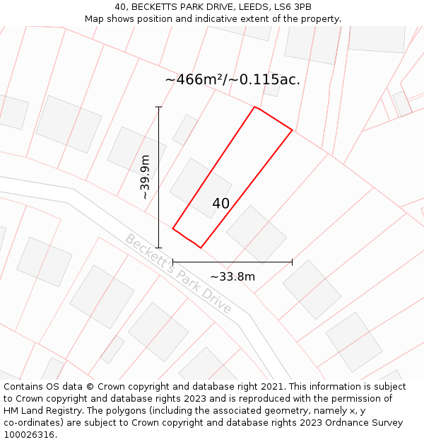 40, BECKETTS PARK DRIVE, LEEDS, LS6 3PB: Plot and title map