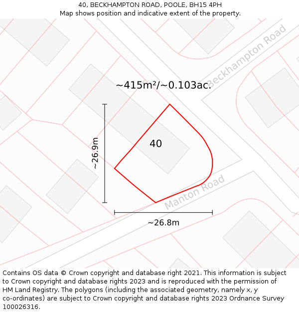 40, BECKHAMPTON ROAD, POOLE, BH15 4PH: Plot and title map