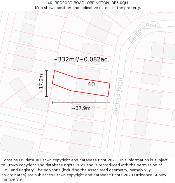 40, BEDFORD ROAD, ORPINGTON, BR6 0QH: Plot and title map