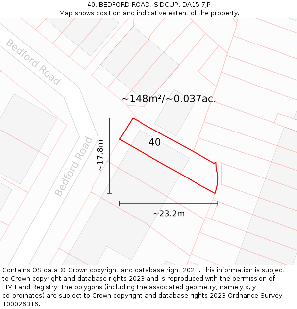 40, BEDFORD ROAD, SIDCUP, DA15 7JP: Plot and title map