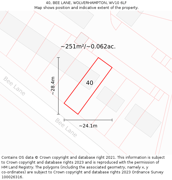 40, BEE LANE, WOLVERHAMPTON, WV10 6LF: Plot and title map