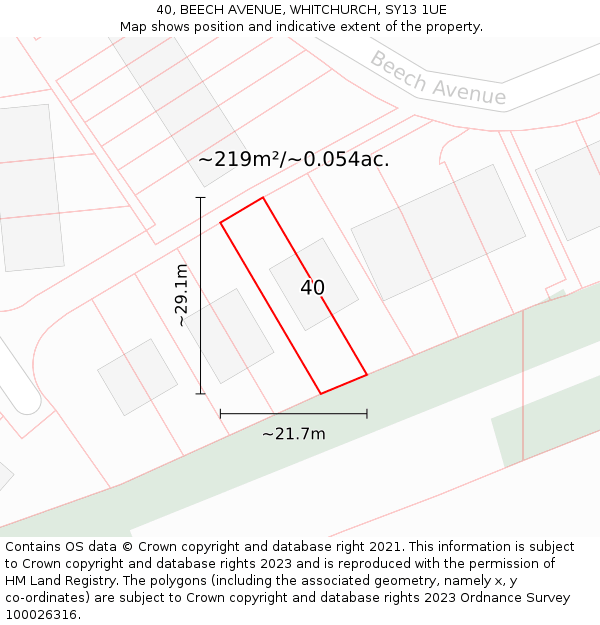 40, BEECH AVENUE, WHITCHURCH, SY13 1UE: Plot and title map