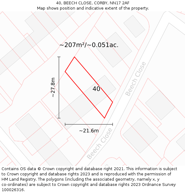 40, BEECH CLOSE, CORBY, NN17 2AF: Plot and title map