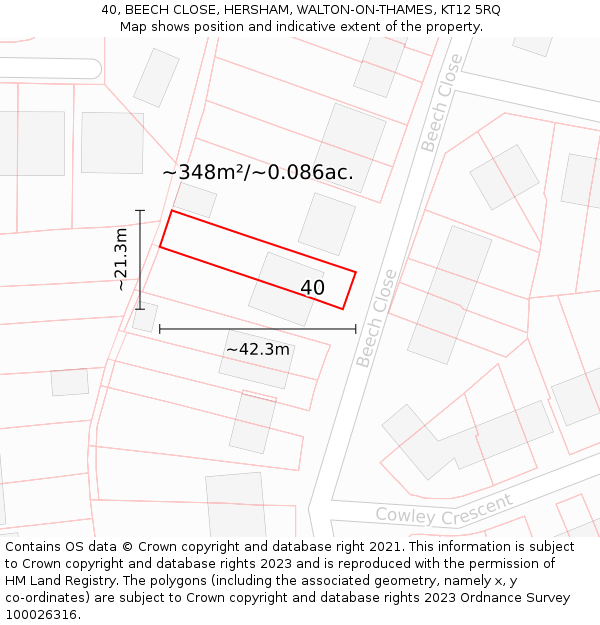 40, BEECH CLOSE, HERSHAM, WALTON-ON-THAMES, KT12 5RQ: Plot and title map