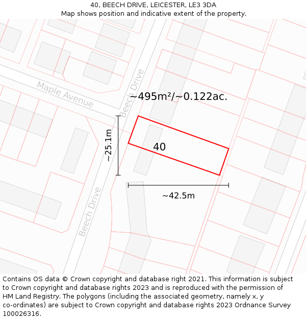 40, BEECH DRIVE, LEICESTER, LE3 3DA: Plot and title map