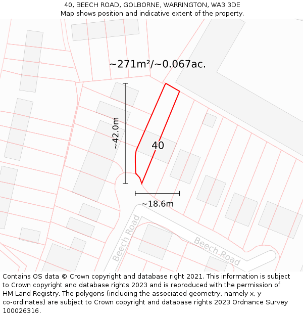 40, BEECH ROAD, GOLBORNE, WARRINGTON, WA3 3DE: Plot and title map