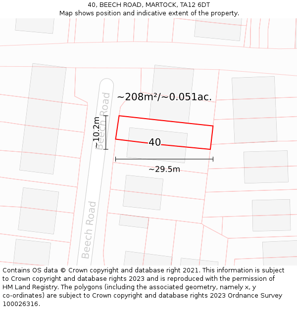 40, BEECH ROAD, MARTOCK, TA12 6DT: Plot and title map