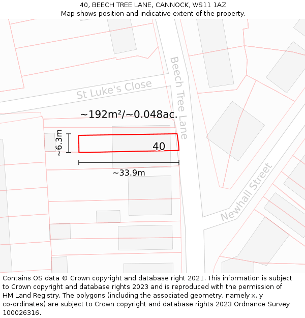 40, BEECH TREE LANE, CANNOCK, WS11 1AZ: Plot and title map