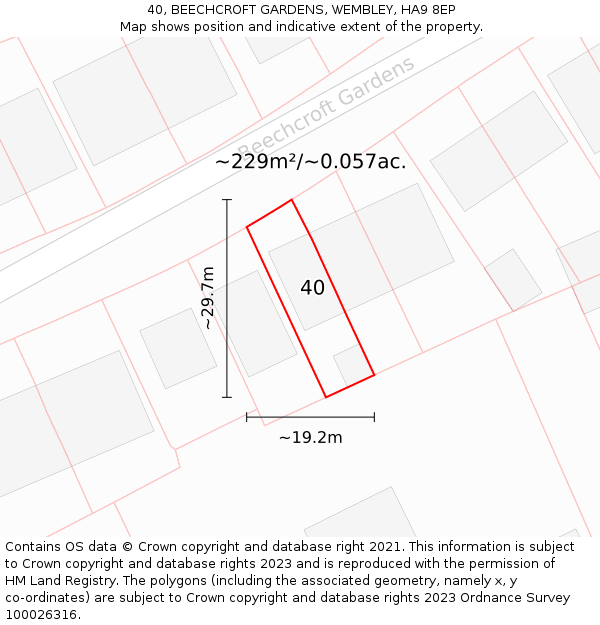 40, BEECHCROFT GARDENS, WEMBLEY, HA9 8EP: Plot and title map
