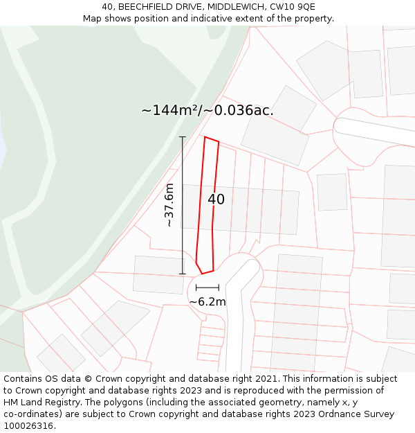 40, BEECHFIELD DRIVE, MIDDLEWICH, CW10 9QE: Plot and title map