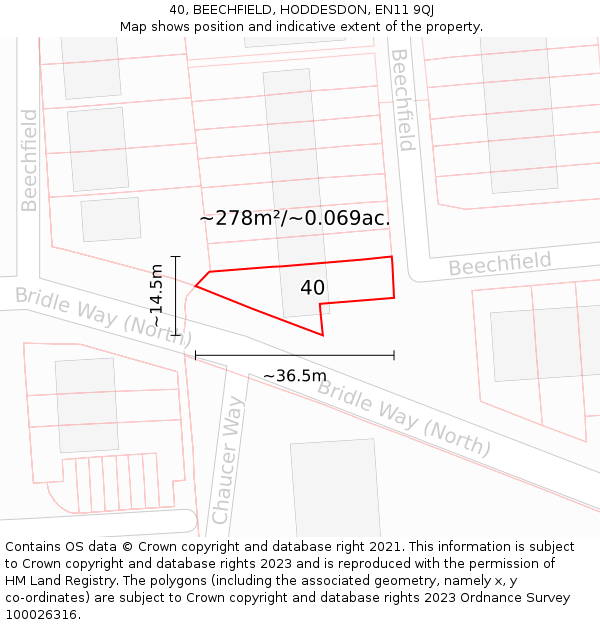 40, BEECHFIELD, HODDESDON, EN11 9QJ: Plot and title map