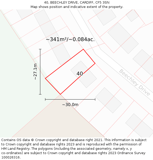 40, BEECHLEY DRIVE, CARDIFF, CF5 3SN: Plot and title map