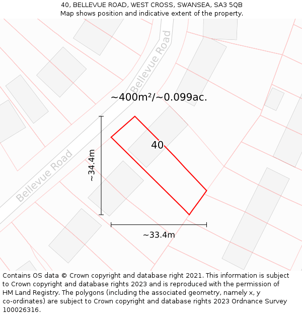 40, BELLEVUE ROAD, WEST CROSS, SWANSEA, SA3 5QB: Plot and title map