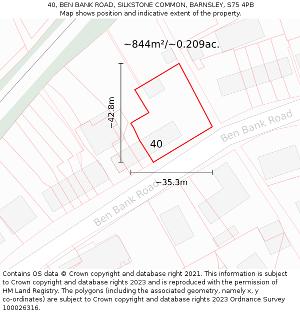 40, BEN BANK ROAD, SILKSTONE COMMON, BARNSLEY, S75 4PB: Plot and title map