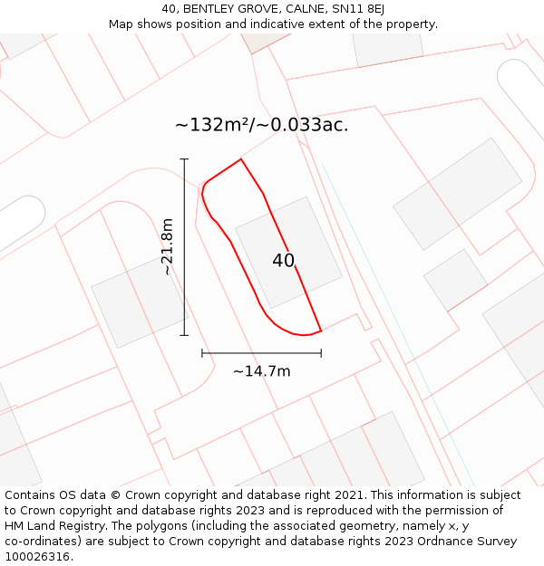 40, BENTLEY GROVE, CALNE, SN11 8EJ: Plot and title map