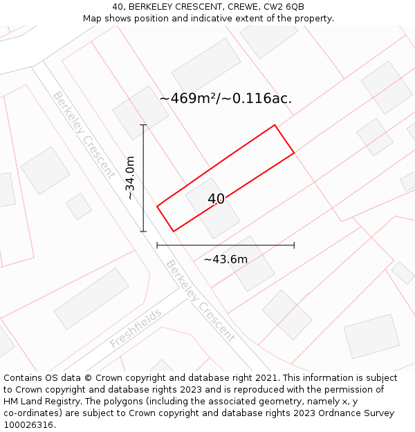 40, BERKELEY CRESCENT, CREWE, CW2 6QB: Plot and title map
