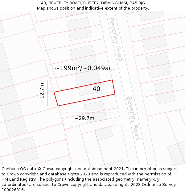 40, BEVERLEY ROAD, RUBERY, BIRMINGHAM, B45 9JG: Plot and title map