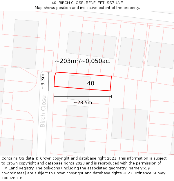 40, BIRCH CLOSE, BENFLEET, SS7 4NE: Plot and title map