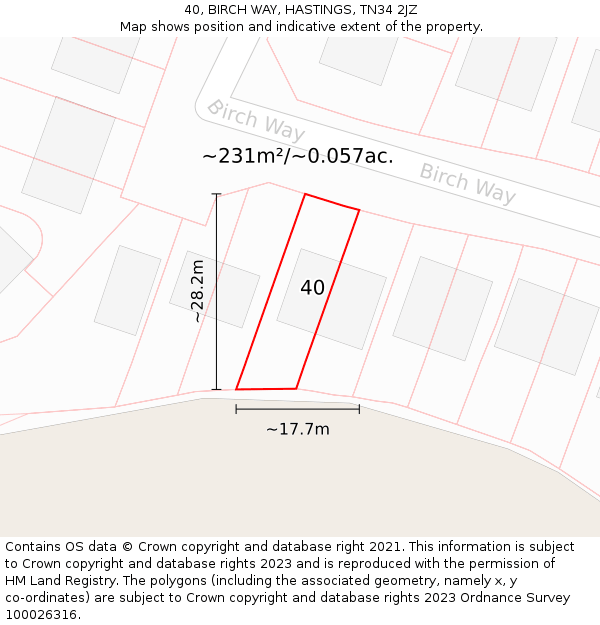 40, BIRCH WAY, HASTINGS, TN34 2JZ: Plot and title map
