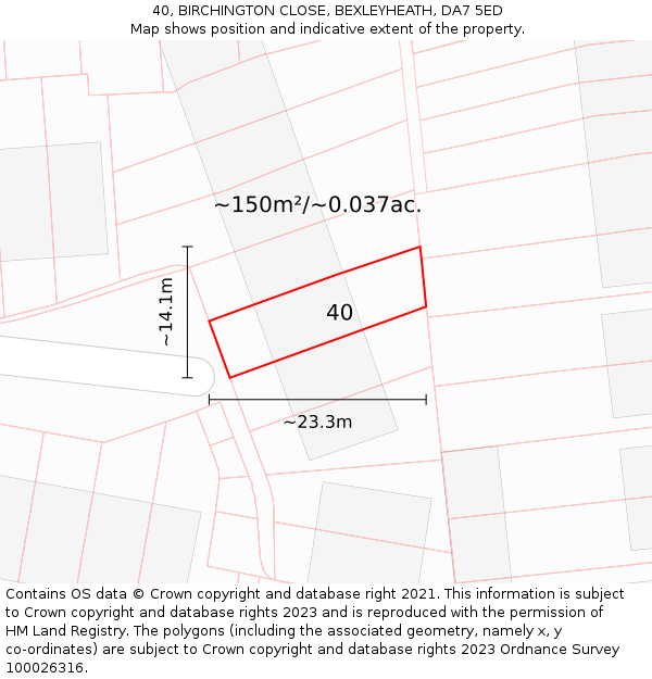 40, BIRCHINGTON CLOSE, BEXLEYHEATH, DA7 5ED: Plot and title map