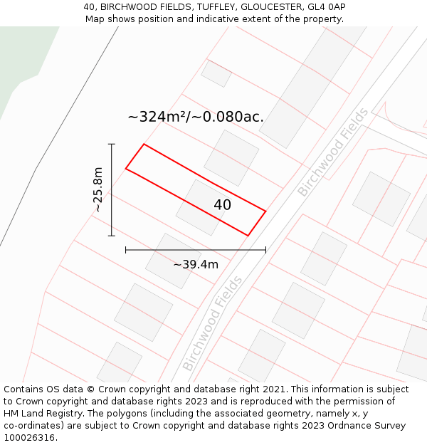 40, BIRCHWOOD FIELDS, TUFFLEY, GLOUCESTER, GL4 0AP: Plot and title map