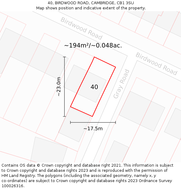 40, BIRDWOOD ROAD, CAMBRIDGE, CB1 3SU: Plot and title map