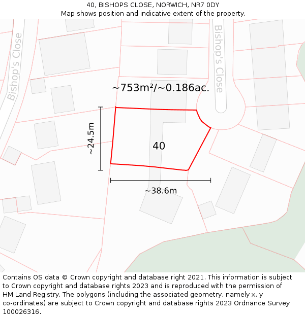 40, BISHOPS CLOSE, NORWICH, NR7 0DY: Plot and title map