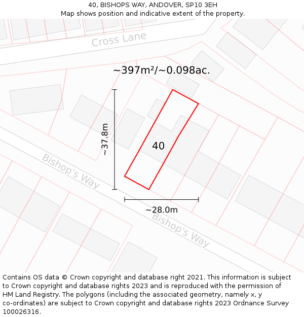 40, BISHOPS WAY, ANDOVER, SP10 3EH: Plot and title map