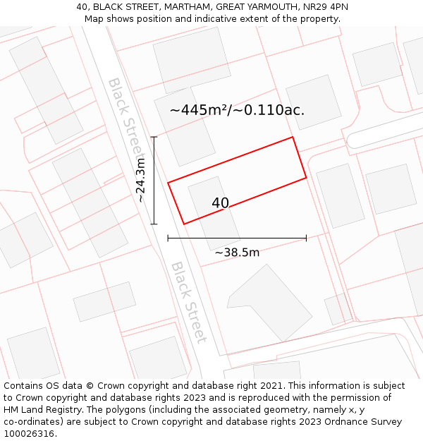 40, BLACK STREET, MARTHAM, GREAT YARMOUTH, NR29 4PN: Plot and title map