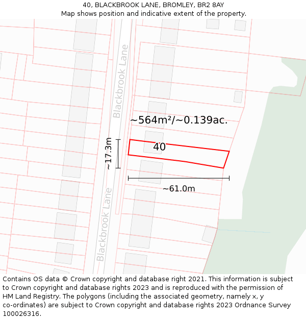 40, BLACKBROOK LANE, BROMLEY, BR2 8AY: Plot and title map