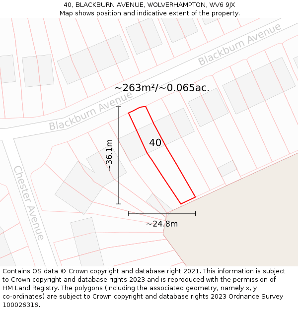 40, BLACKBURN AVENUE, WOLVERHAMPTON, WV6 9JX: Plot and title map