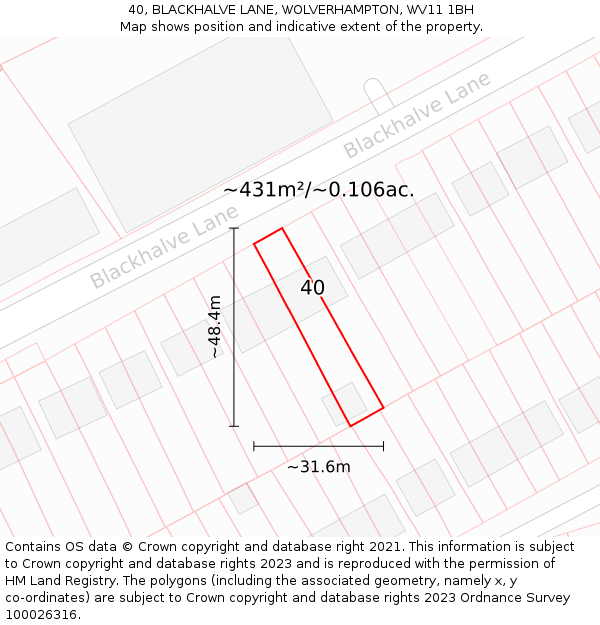 40, BLACKHALVE LANE, WOLVERHAMPTON, WV11 1BH: Plot and title map