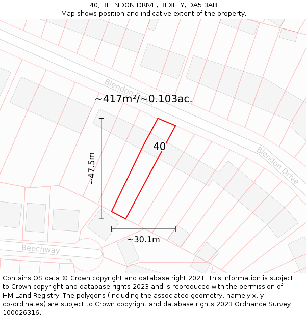 40, BLENDON DRIVE, BEXLEY, DA5 3AB: Plot and title map