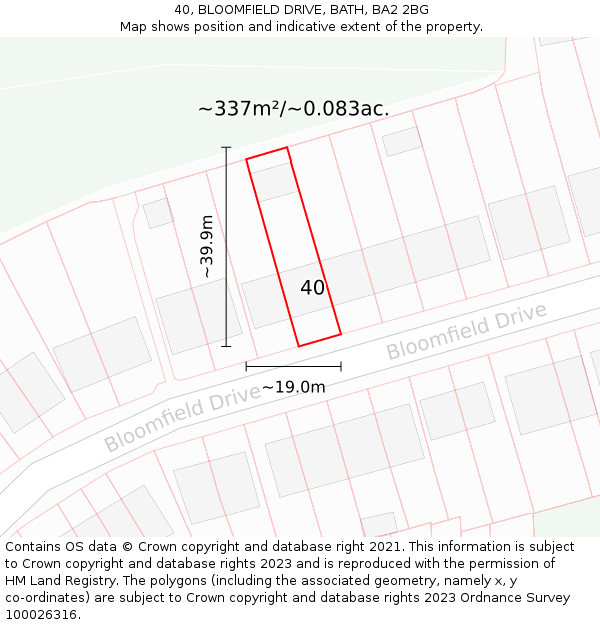 40, BLOOMFIELD DRIVE, BATH, BA2 2BG: Plot and title map