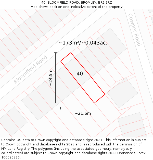 40, BLOOMFIELD ROAD, BROMLEY, BR2 9RZ: Plot and title map