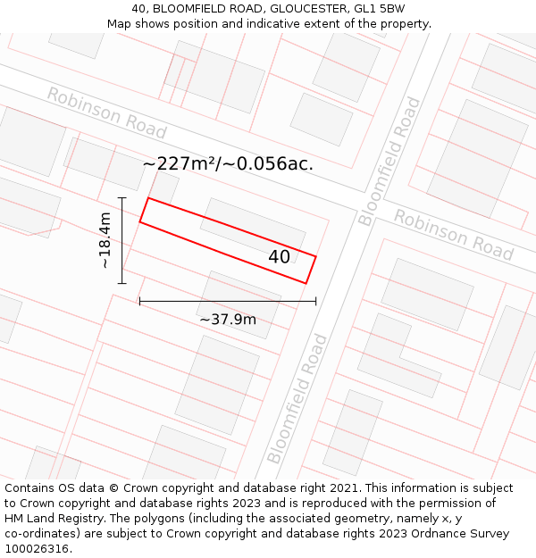 40, BLOOMFIELD ROAD, GLOUCESTER, GL1 5BW: Plot and title map