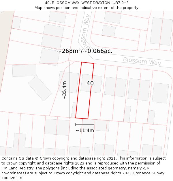 40, BLOSSOM WAY, WEST DRAYTON, UB7 9HF: Plot and title map