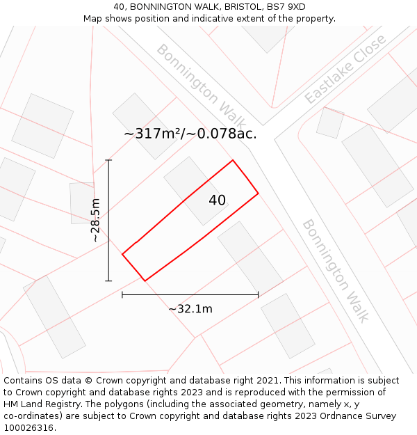 40, BONNINGTON WALK, BRISTOL, BS7 9XD: Plot and title map