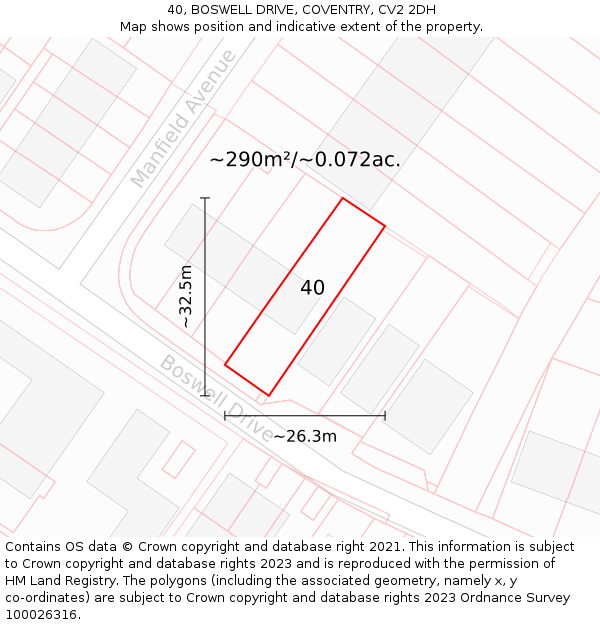 40, BOSWELL DRIVE, COVENTRY, CV2 2DH: Plot and title map
