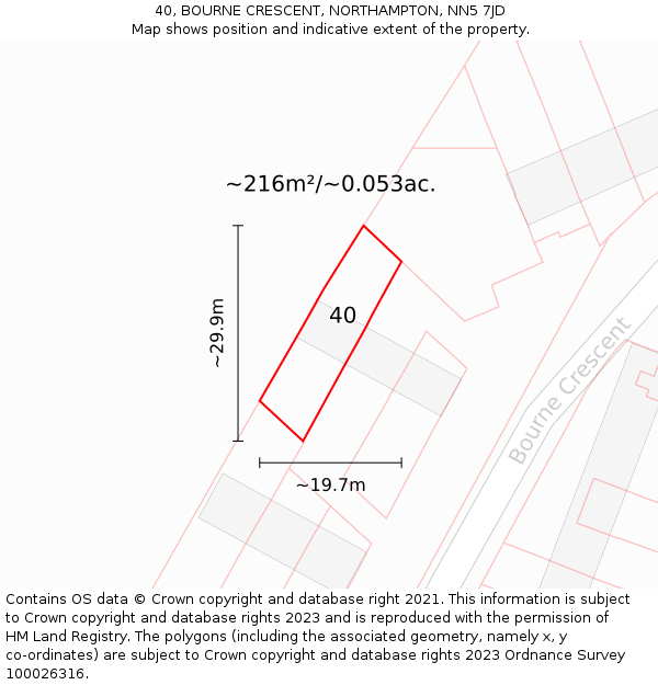 40, BOURNE CRESCENT, NORTHAMPTON, NN5 7JD: Plot and title map