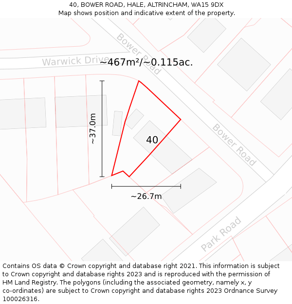 40, BOWER ROAD, HALE, ALTRINCHAM, WA15 9DX: Plot and title map