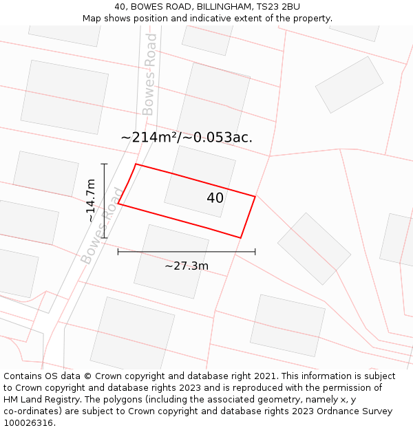 40, BOWES ROAD, BILLINGHAM, TS23 2BU: Plot and title map
