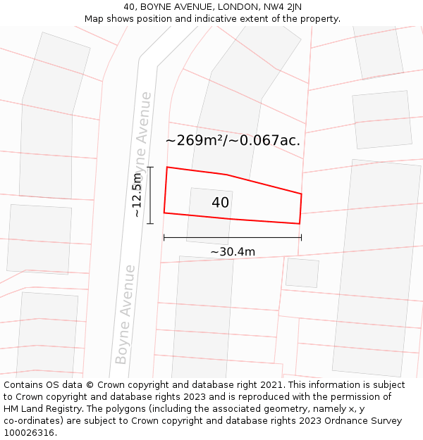 40, BOYNE AVENUE, LONDON, NW4 2JN: Plot and title map
